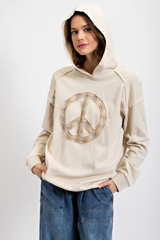 Peace Sign French Terry Hoodie Oatmeal