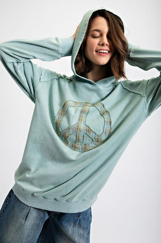 Peace Sign French Terry Hoodie Seafoam Southern Fashion Boutique