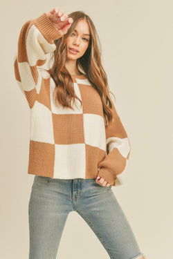 Oversized Checkerboard Pullover Wood