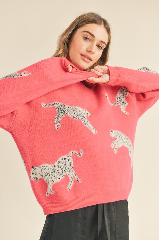 Leopard Mixed Knit Sweater Fuschia - Southern Fashion Boutique Bliss
