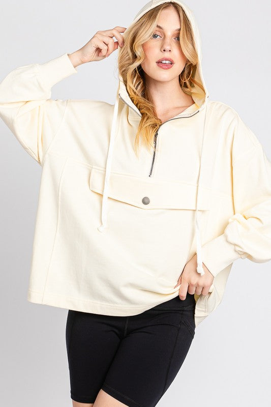 Hoodie Sweatshirt w/Front Pocket Ivory