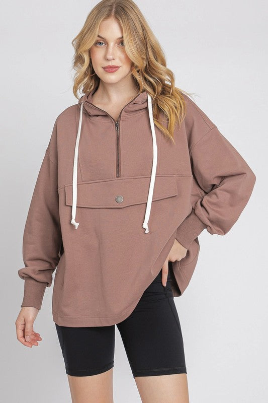 Oversized Half Zip Top Black - Southern Fashion Boutique Bliss