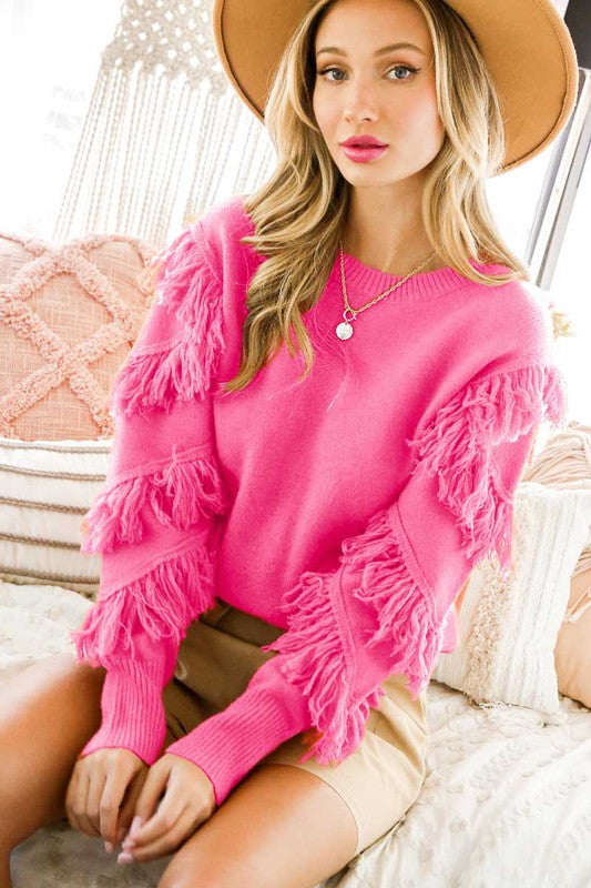 Tassel Detail Sweater Top Pink