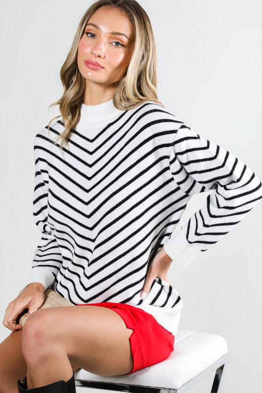 Long Sleeve Stripe Sweater Top Black