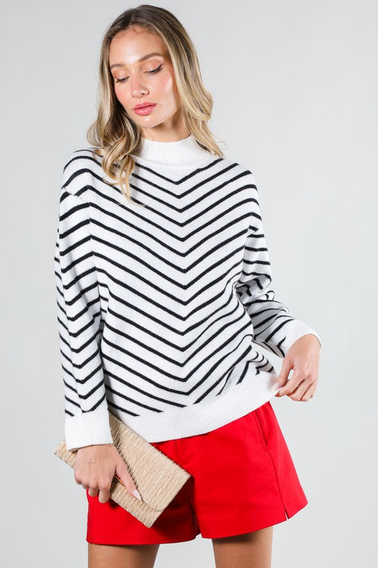 Long Sleeve Stripe Sweater Top Black