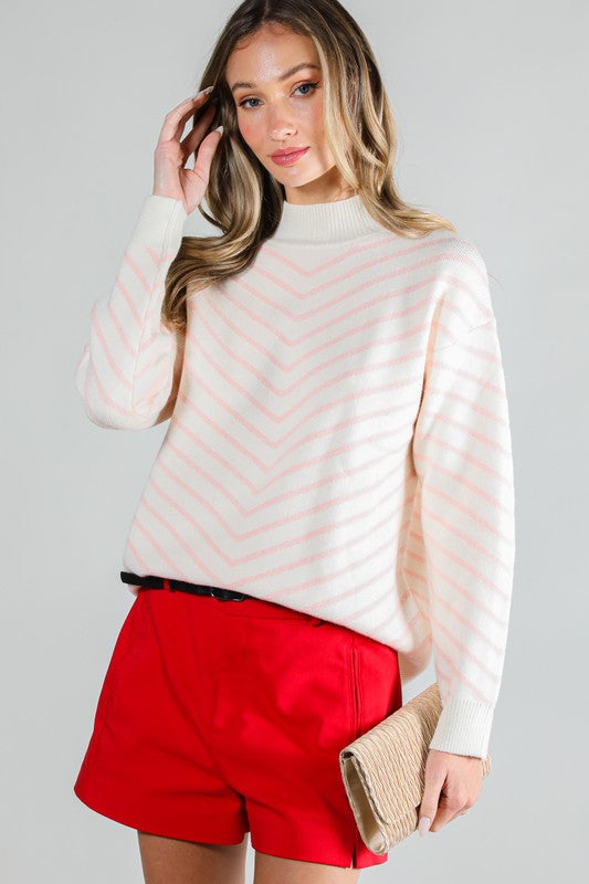 Long Sleeve Stripe Sweater Top Pink