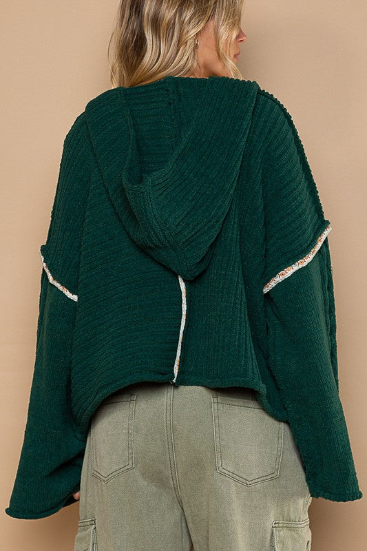 Balloon Sleeve Hoodie Sweater Forest Green