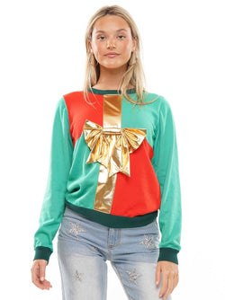 Christmas Sweater w/Bow Green/Red