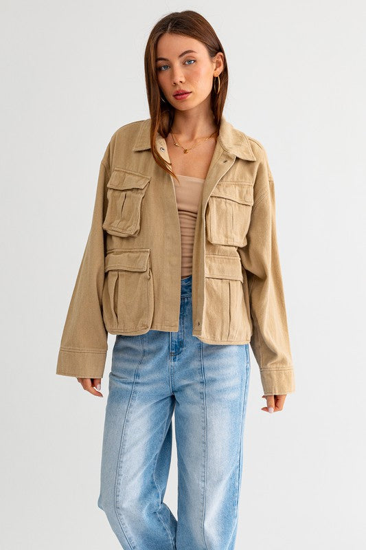 Boxy Detail Pocket Jacket Taupe