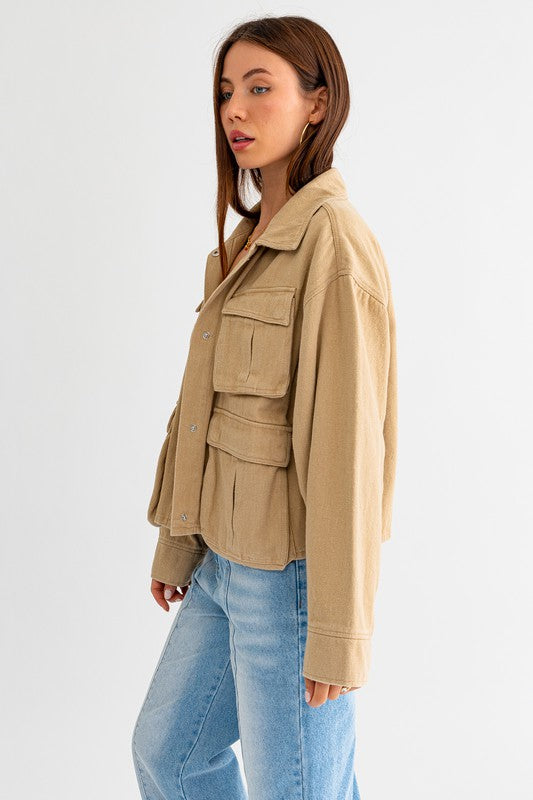 Boxy Detail Pocket Jacket Taupe