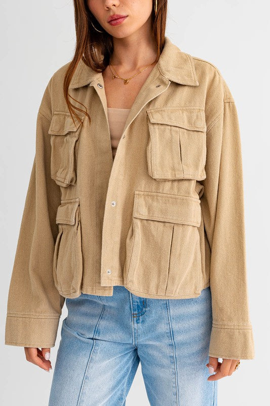 Boxy Detail Pocket Jacket Taupe