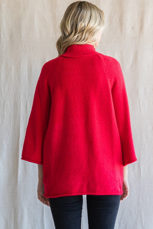 Dolman Sleeves Turtleneck Pullover Top Red