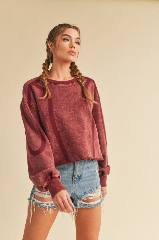 Vintage Washed Sweatshirt Top Berry