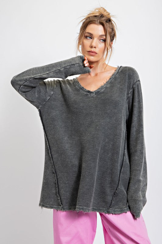 Textured Thermal V-Neck Top Black