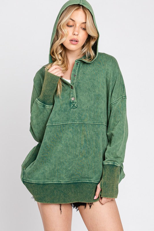 Mineral Washed Hoodie Sweatshirt Hunter Green