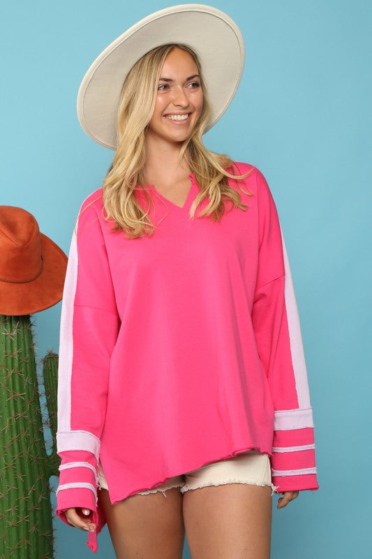 Varsity Color Block Sweatshirt Fuchsia