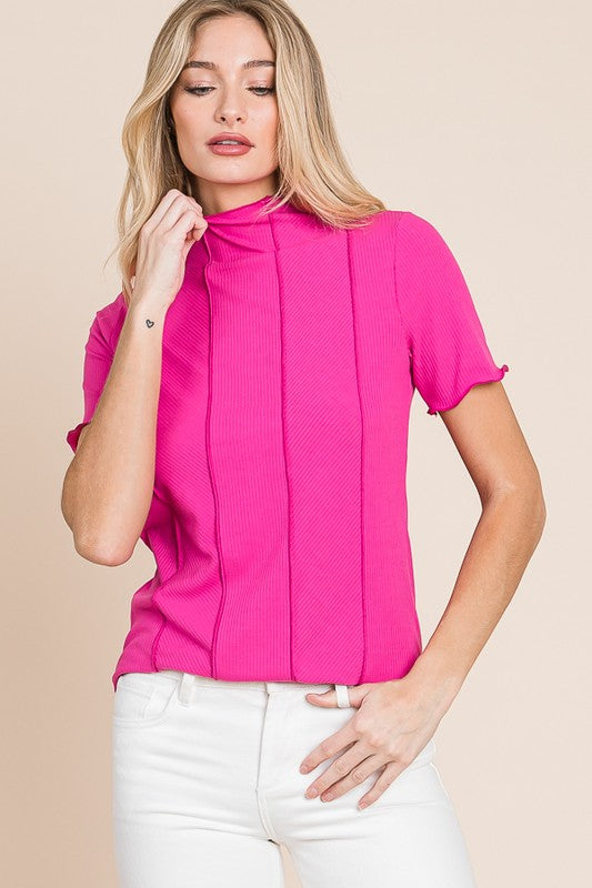 Short Sleeve Knit Top Fuchsia