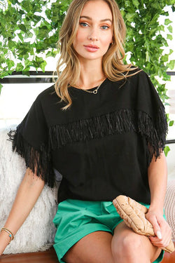 Fringe Tassel Detail Top Black