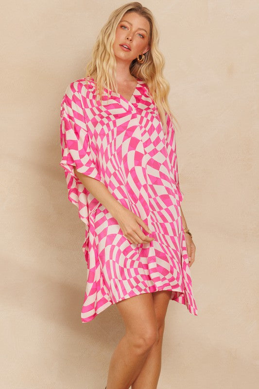 Woven Print Shift Dress Pink