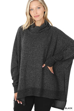 Cowl Neck Poncho Sweater Black