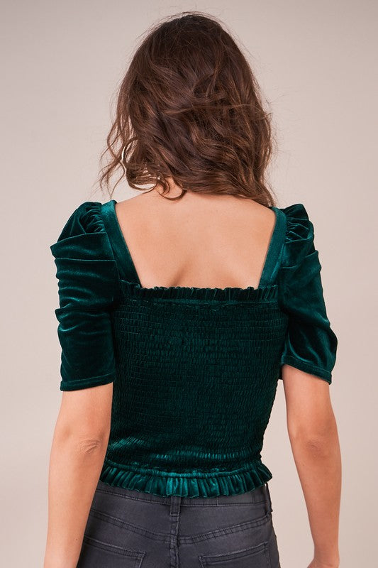 Ivy Velvet Smocked Top Emerald