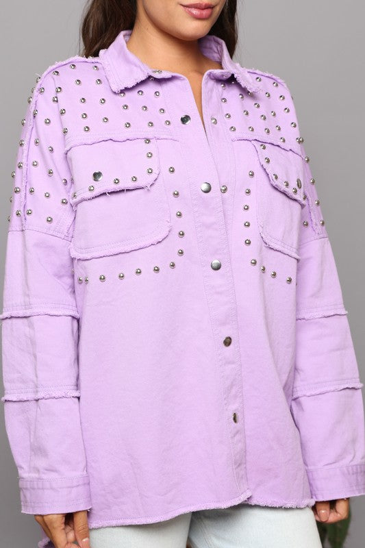 Studded Frayed Shacket Baby Lilac