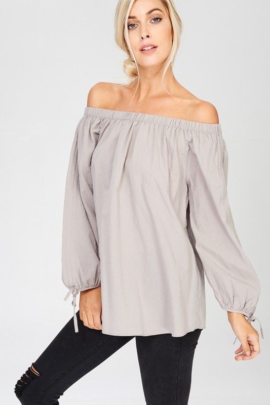 Off The Shoulder Long Sleeve Top Grey