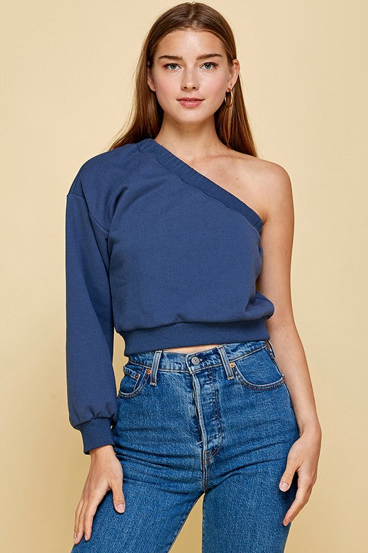 Navy one shoulder top sale