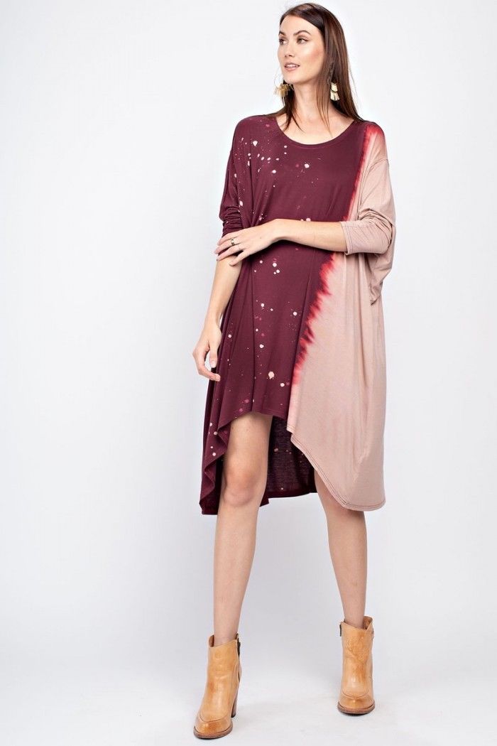 Oversized Shapeless Special Washed Tunic Dress Cranberry Southern Fashion Boutique Bliss