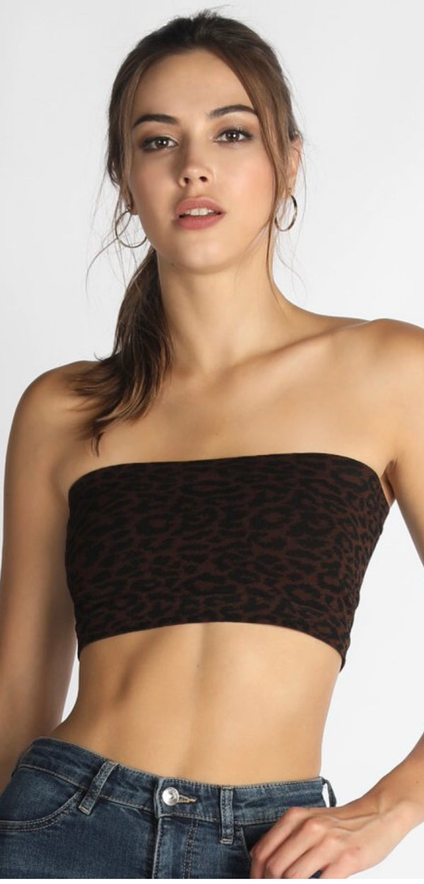 Bandeau Bra Top with Leopard Print Design Brown - Southern