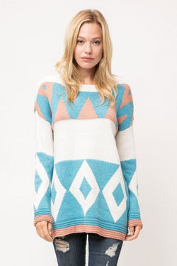 Geometric Knit Color Block Sweater Off White