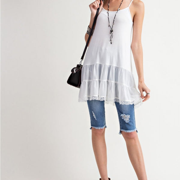 Layer Ruffle Bottom Cami Tunic Ivory - Southern Fashion Boutique