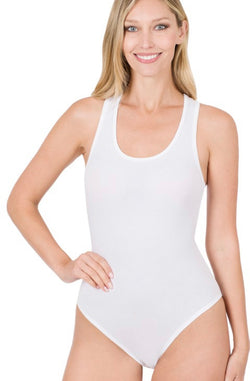 Cotton Racer Back Tank Bodysuit White