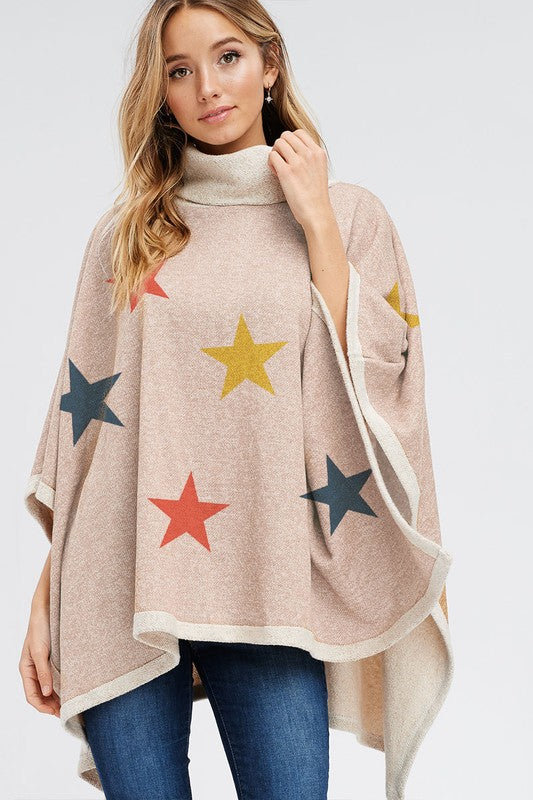 Star Pattern Poncho Khaki