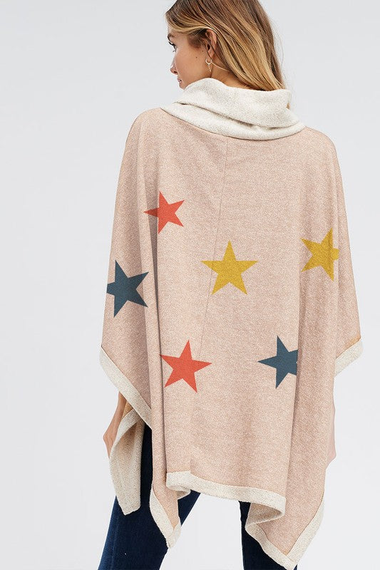 Star Pattern Poncho Khaki